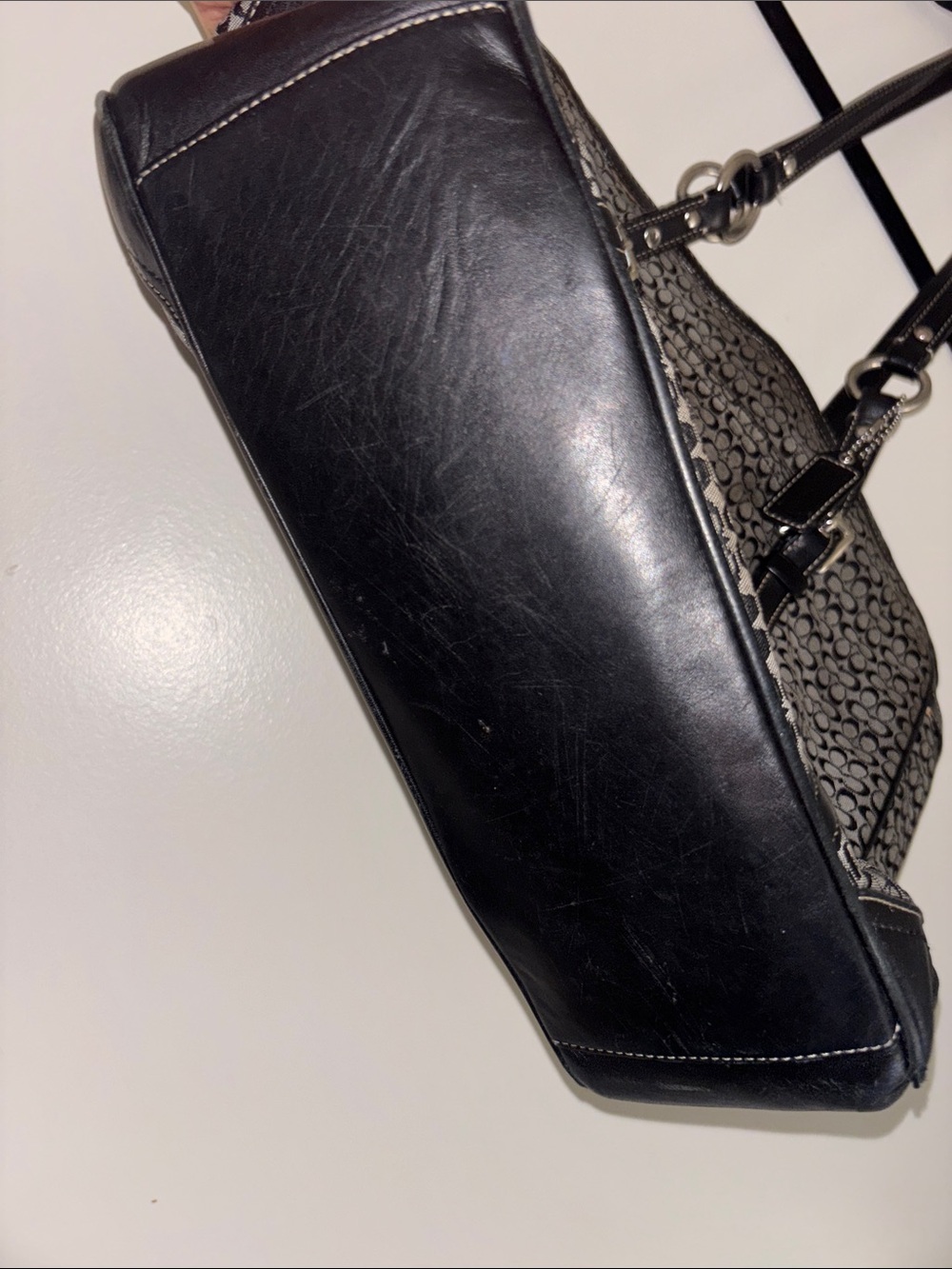 Coach Black and Gray Jacquard Tote with Leather Trim - Picture 4 of 7